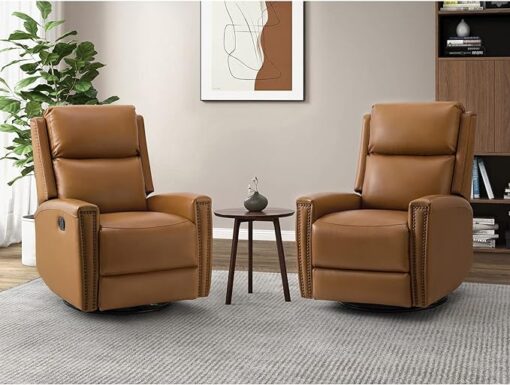 Hulala Home Genuine Leather Swivel Rocker Recliner